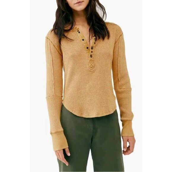 Free People Everest Thermal Waffle Knit Long Sleeve Henley Top Shirt Women's XS - Picture 1 of 9